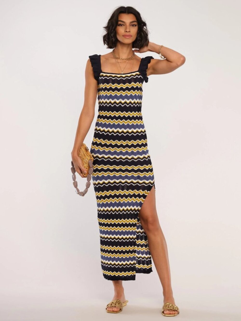 NWOT HEARTLOOM Bennet Chevron Wave Cotton Crochet Knit Maxi Tank Dress, Size S